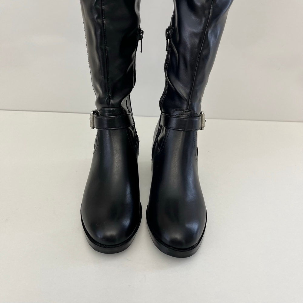 Black Over The Knee Boots Low Block Heel Buckle Riding Boots Size 5 DV Dolce Vit - Picture 7 of 17